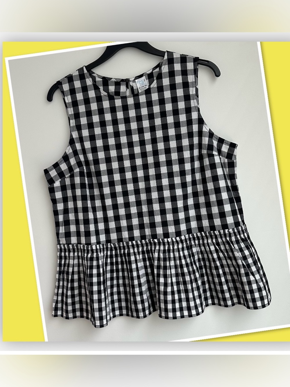Black & White Gingham Peplum Sleeveless Top (NWOT)